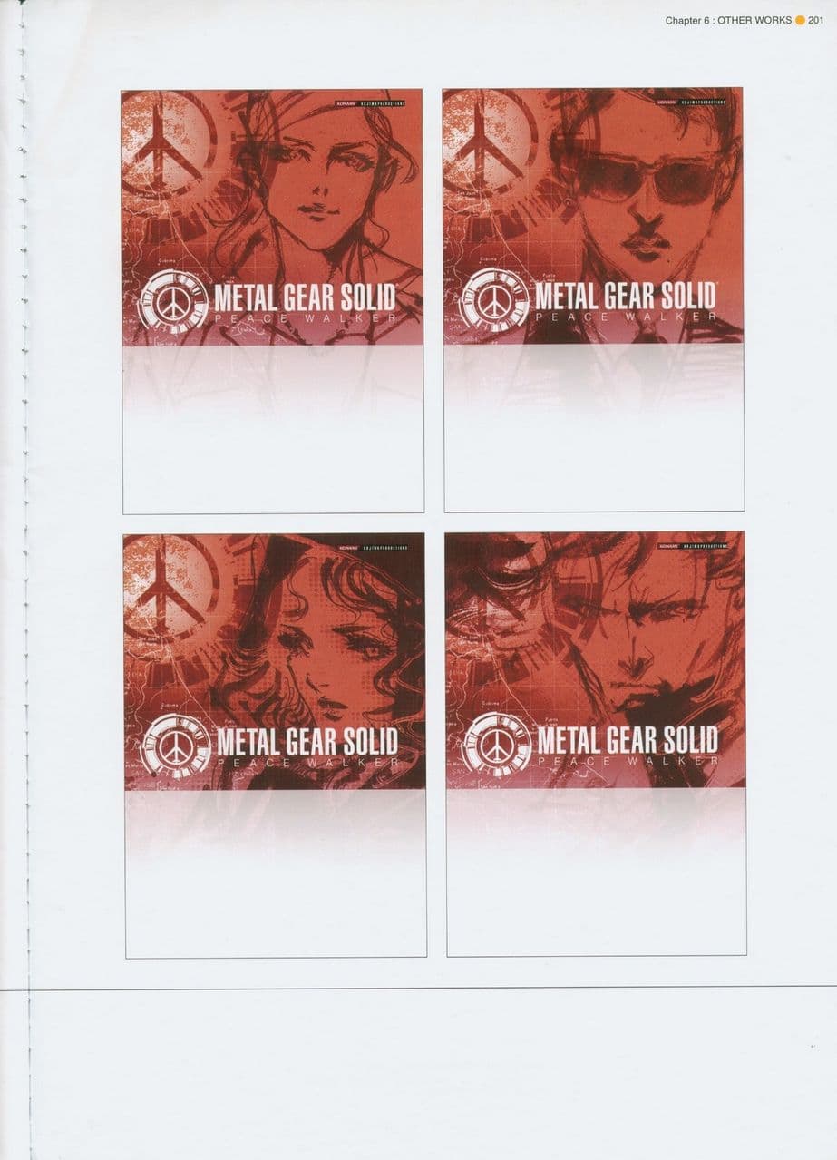 Cuatro variantes de cartel sobre fondo rojo intenso: en cada una, el símbolo de la paz se superpone al rostro de un personaje distinto junto al logotipo del juego.